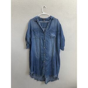 Chelsea and Theodore Womens Dress Size 1X Chambray Button Up Half Sleeve Collar